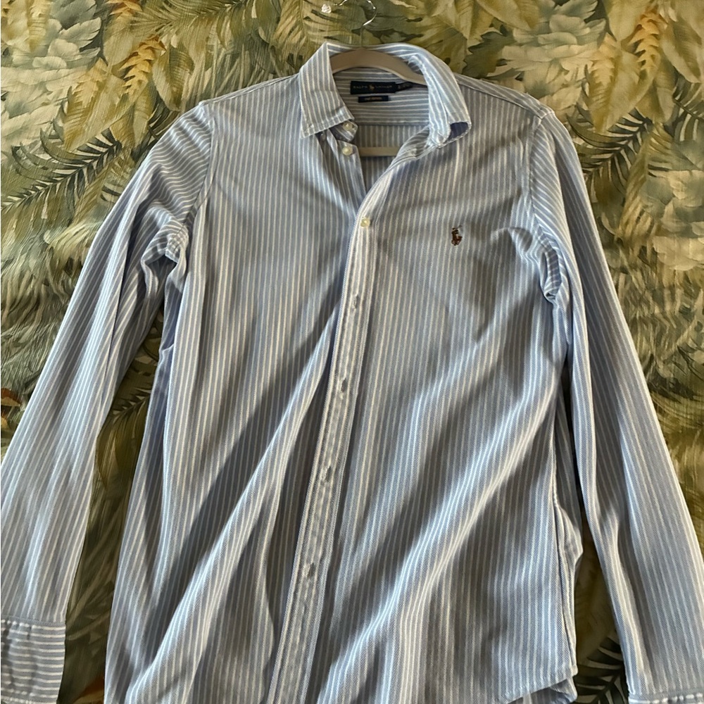 Ralph Lauren Women’s Light Blue and White Striped Shirt